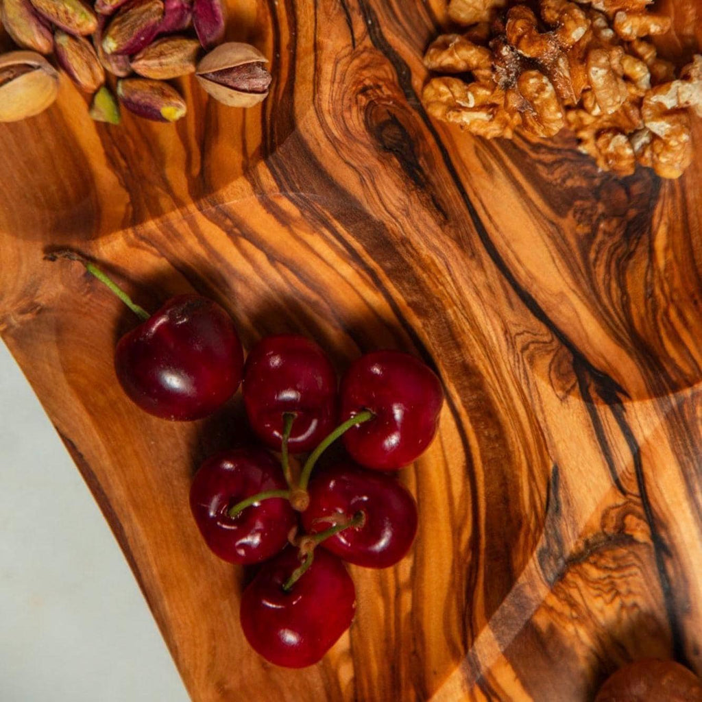 Olive Wood 4 Section Appetizer Tray for Nuts Fruits Snacks Dips Charcuterie | Rustic Handmade Segmented Serving Board for USA Kitchens