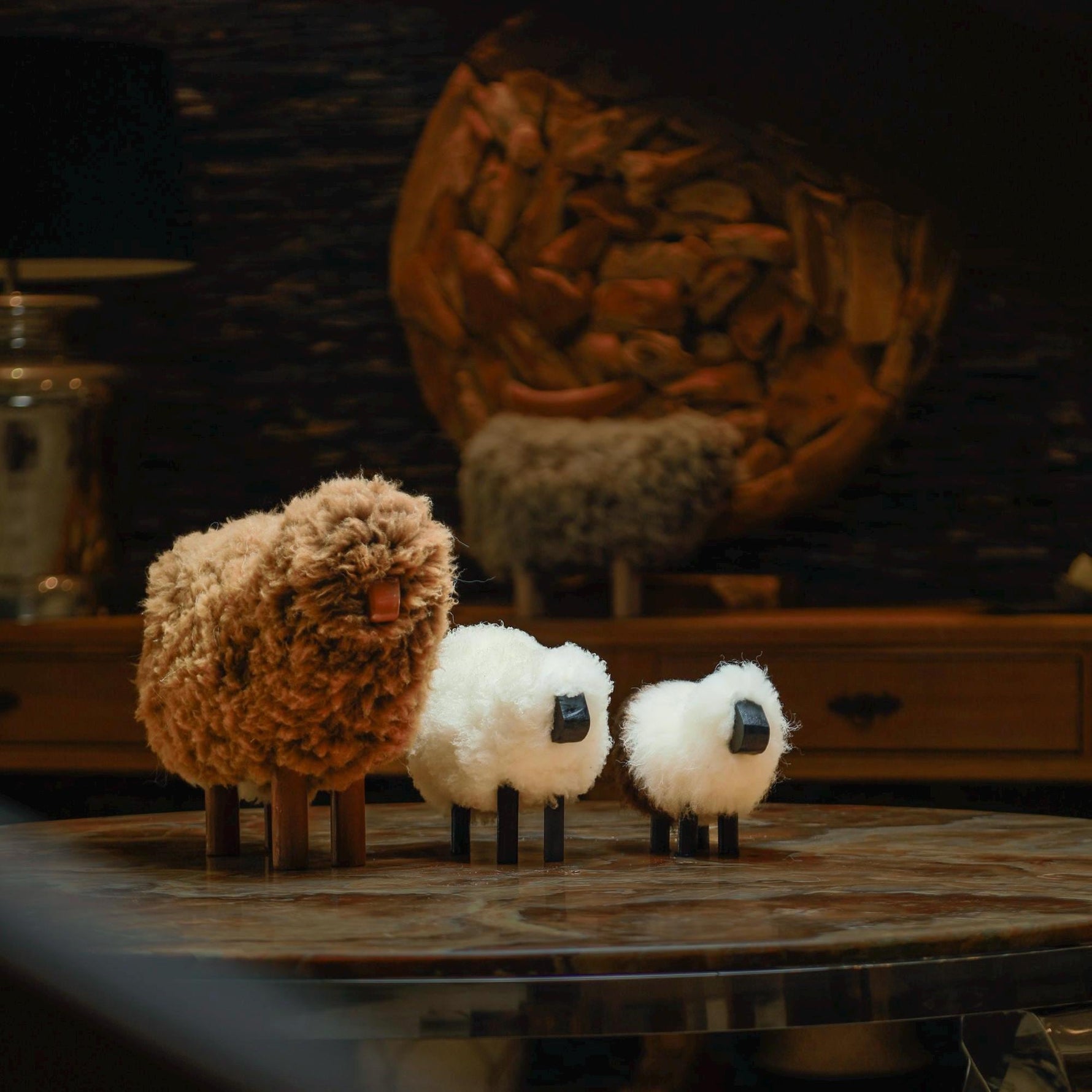 Handmade Sheep Figurines, Decorative Sheep Wool & Red Wood |Handcrafted Authentic Sheep Wool | Sheep Lovers | Unique Home Decor
