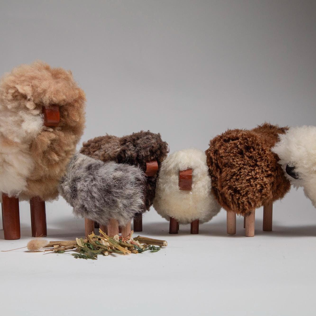 Handmade Sheep Figurines, Decorative Sheep Wool & Red Wood |Handcrafted Authentic Sheep Wool | Sheep Lovers | Unique Home Decor