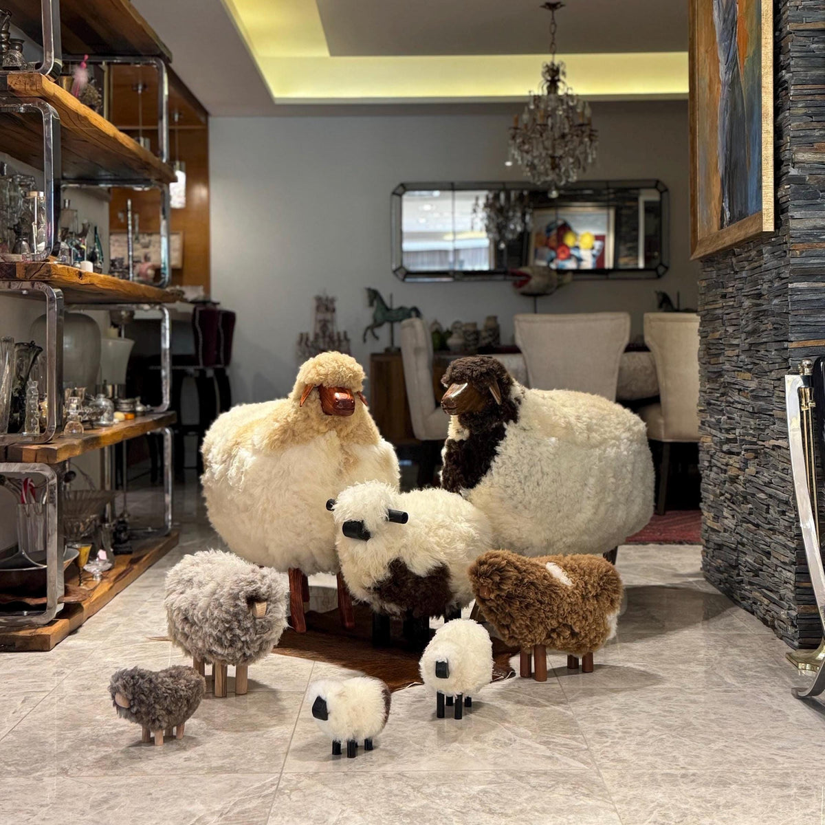 Handmade Sheep Figurines, Decorative Sheep Wool & Red Wood |Handcrafted Authentic Sheep Wool | Sheep Lovers | Unique Home Decor