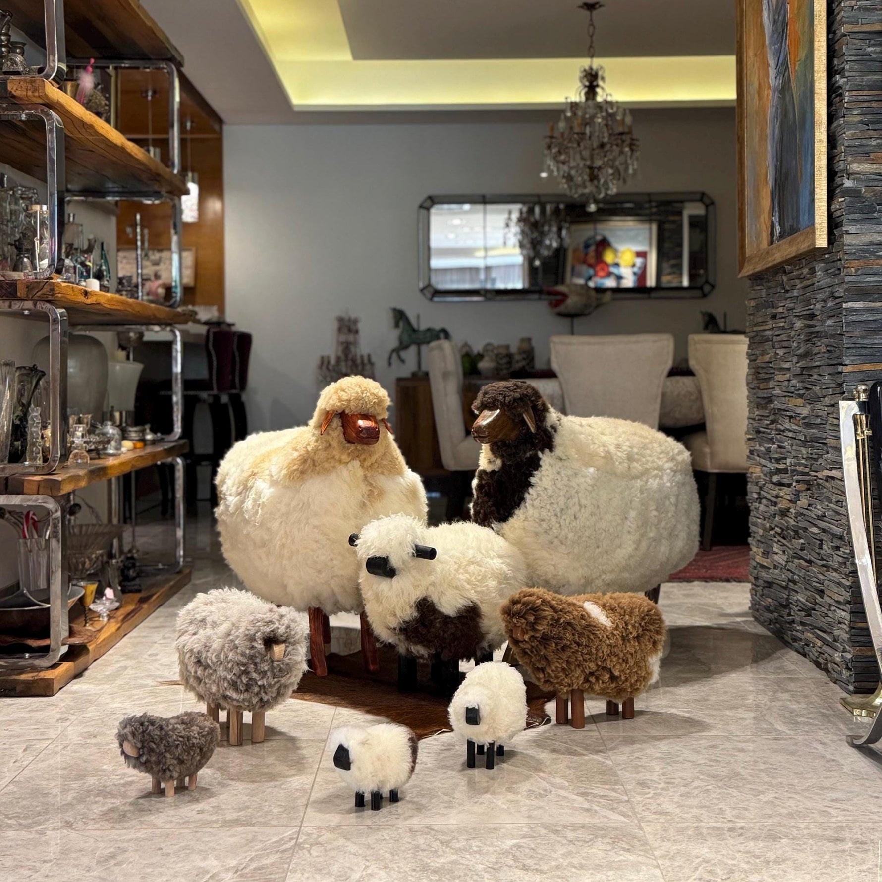 Handmade Sheep Figurines, Decorative Sheep Wool & Red Wood |Handcrafted Authentic Sheep Wool | Sheep Lovers | Unique Home Decor