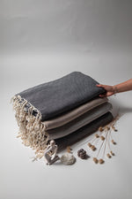 Handwoven Linen Throw: Natural Flax, Rustic Tunisian Decor