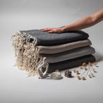 Handwoven Linen Throw: Natural Flax, Rustic Tunisian Decor