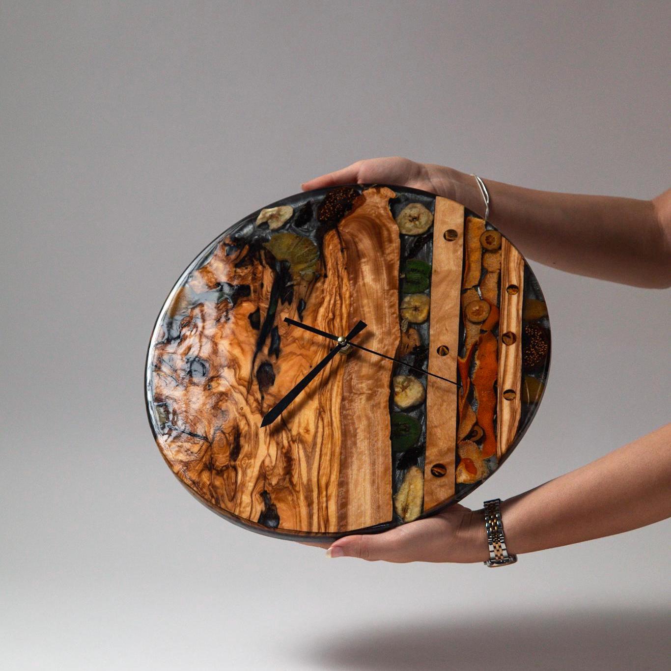 Acrylic Wall Clock – Koa Wood Grain & Epoxy – Handmade Modern Clock – Minimalist Natural Wall Art – Silent Non-Ticking Decor