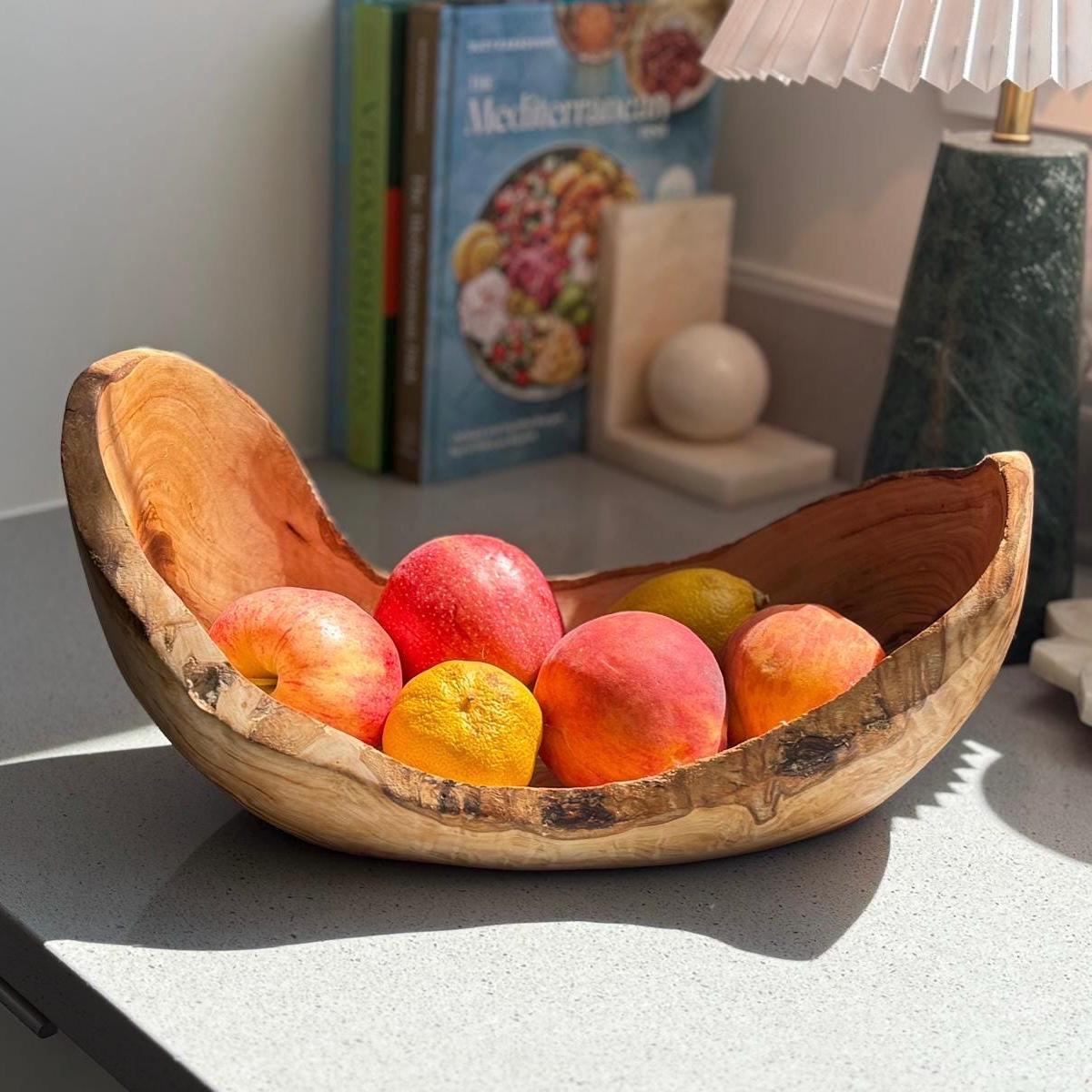 Handmade Olive Wood Bowl: Rustic Kitchen Centerpiece
