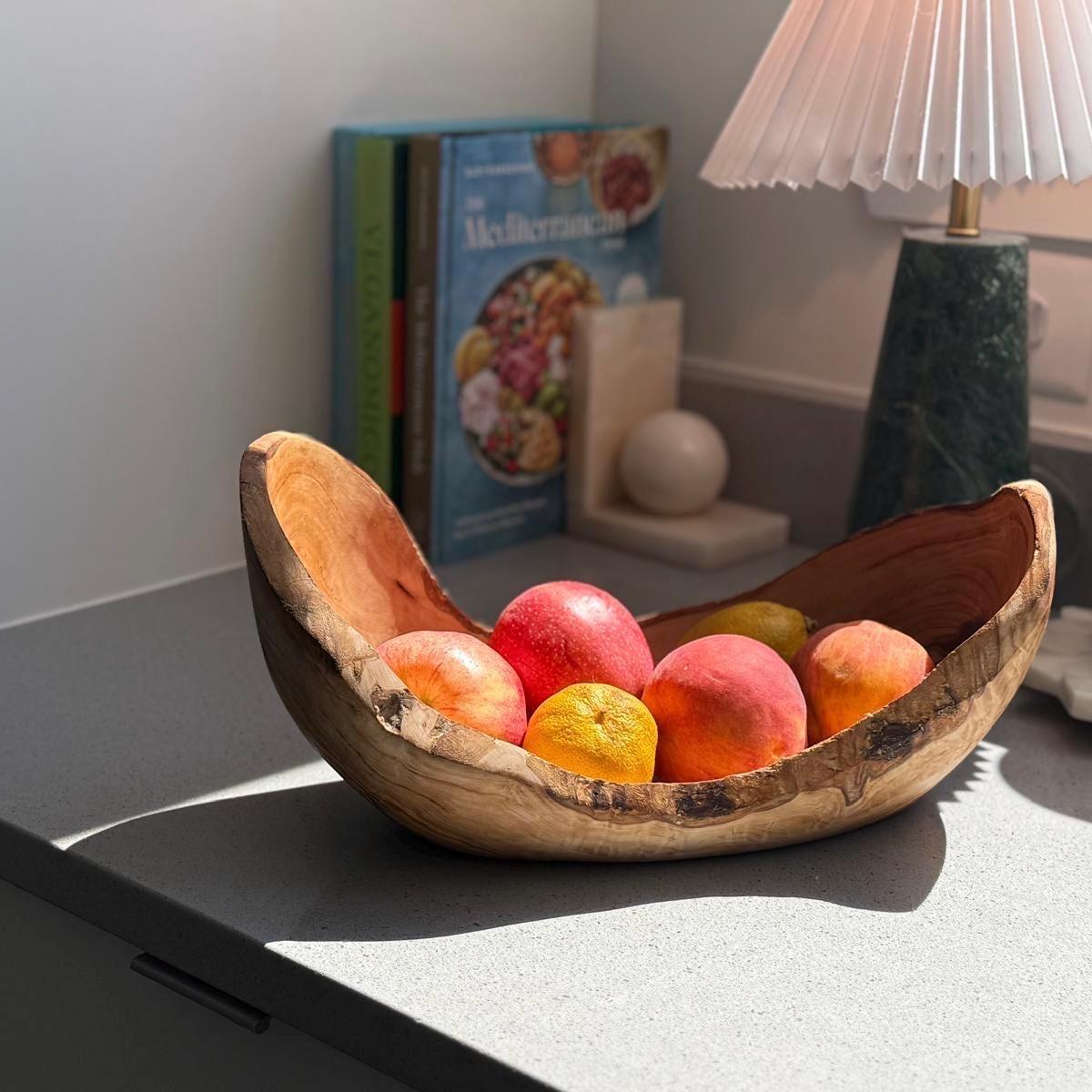 Handmade Olive Wood Bowl: Rustic Kitchen Centerpiece