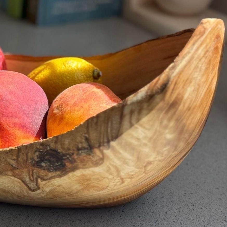 Handmade Olive Wood Bowl: Rustic Kitchen Centerpiece