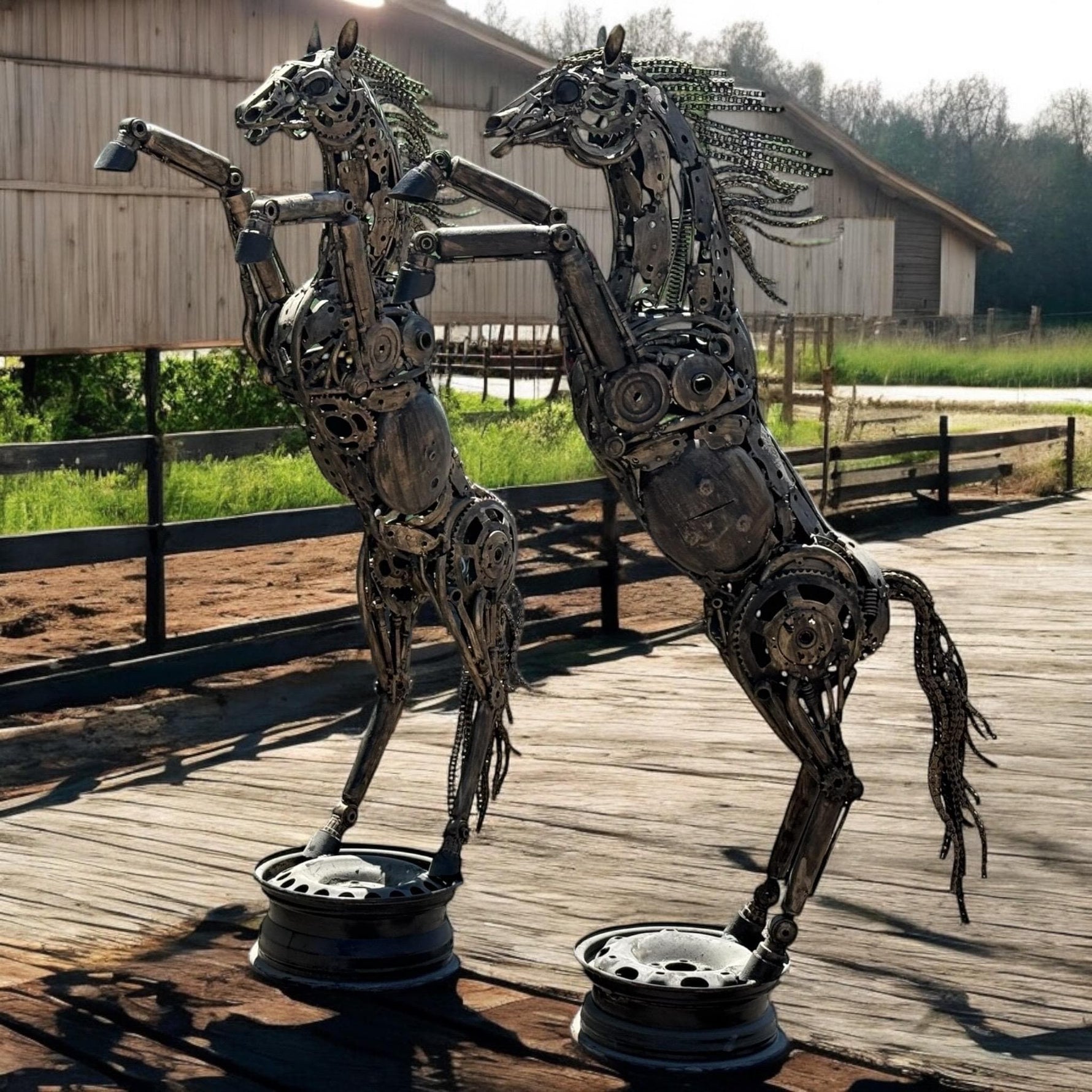 Handmade Recycled Metal Horse Sculpture: Industrial Equestrian Art