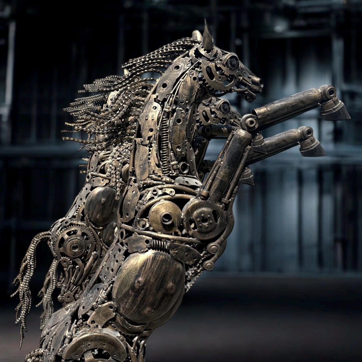 Handmade Recycled Metal Horse Sculpture: Industrial Equestrian Art