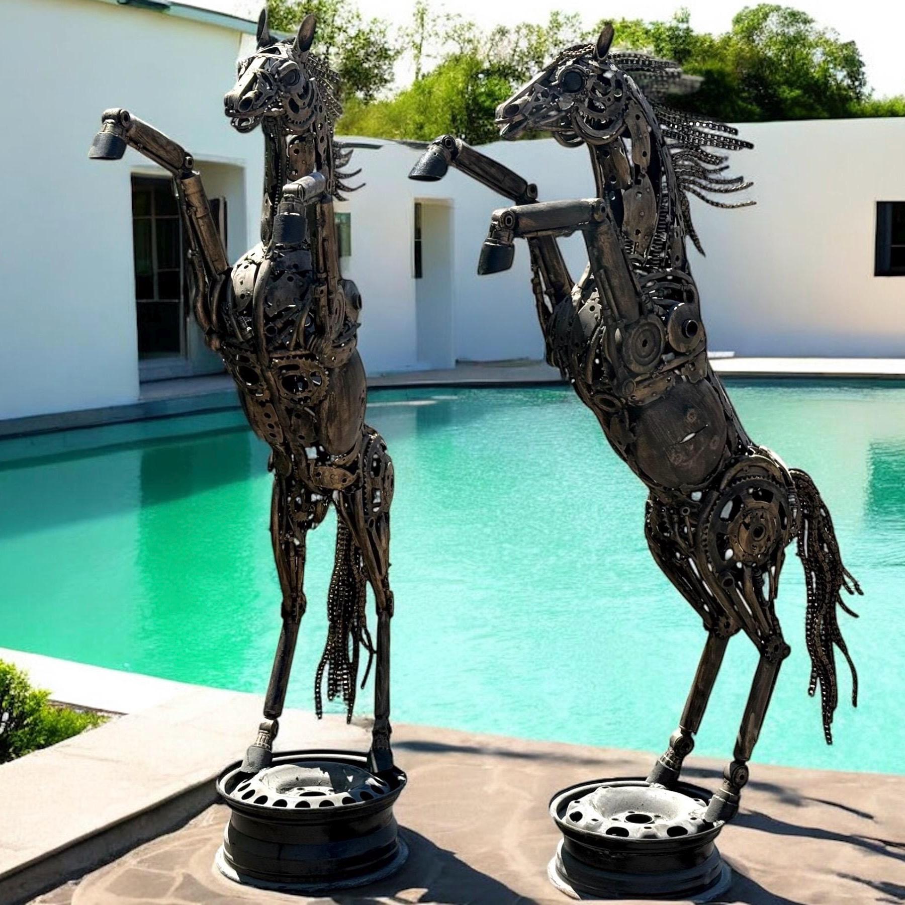 Handmade Recycled Metal Horse Sculpture: Industrial Equestrian Art