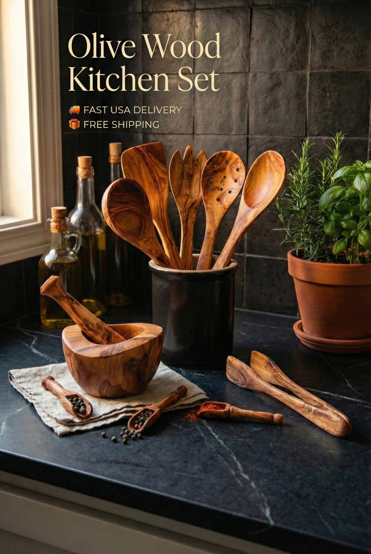 Olive Wood Kitchen Essentials Pack kitchenset1