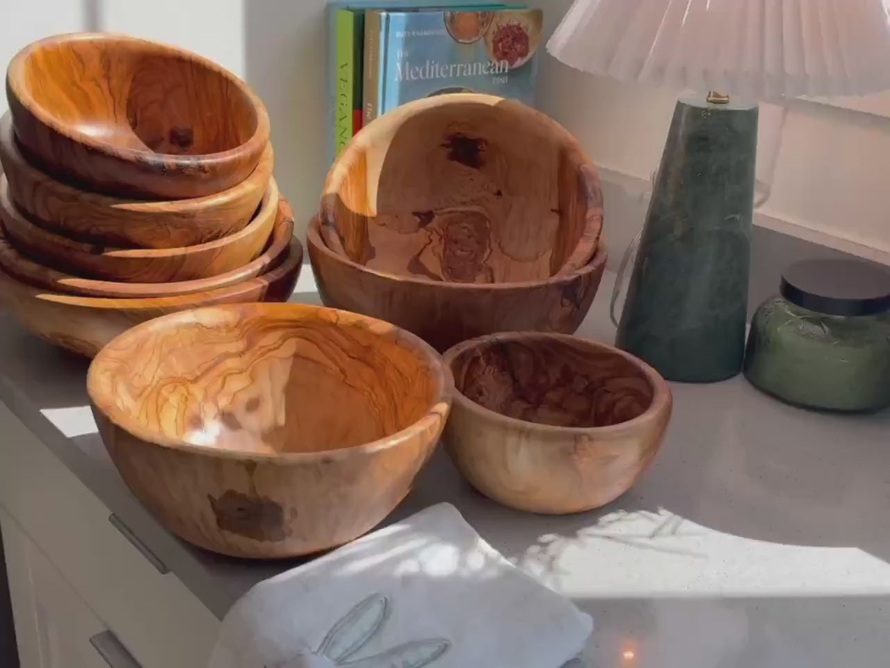 Handmade Olive Wood Salad Bowl - Rustic Serving Bowl for Salads, Fruits, and Kitchen Décor