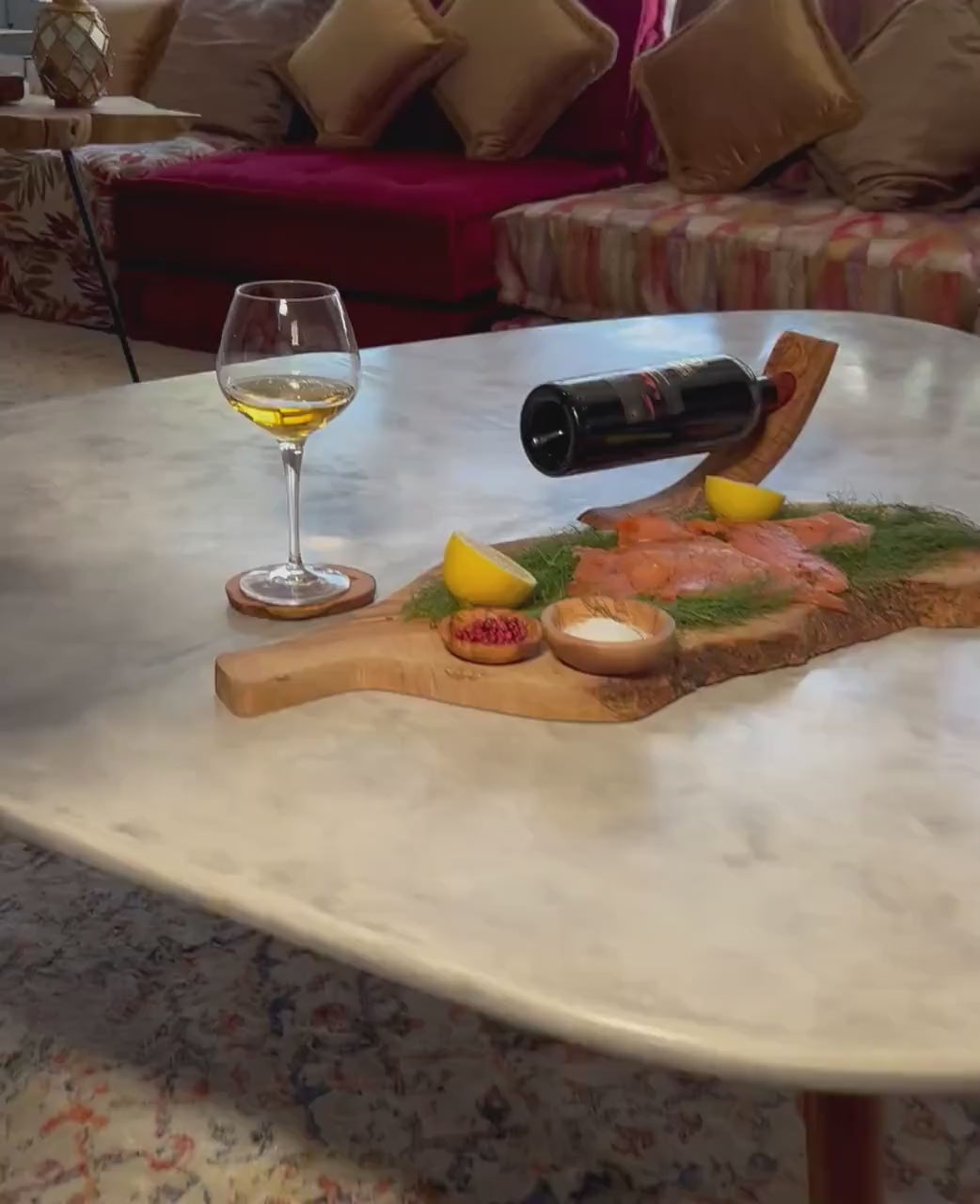 Handmade Olive Wood Wine Bottle Holder | Elegant Wine Display