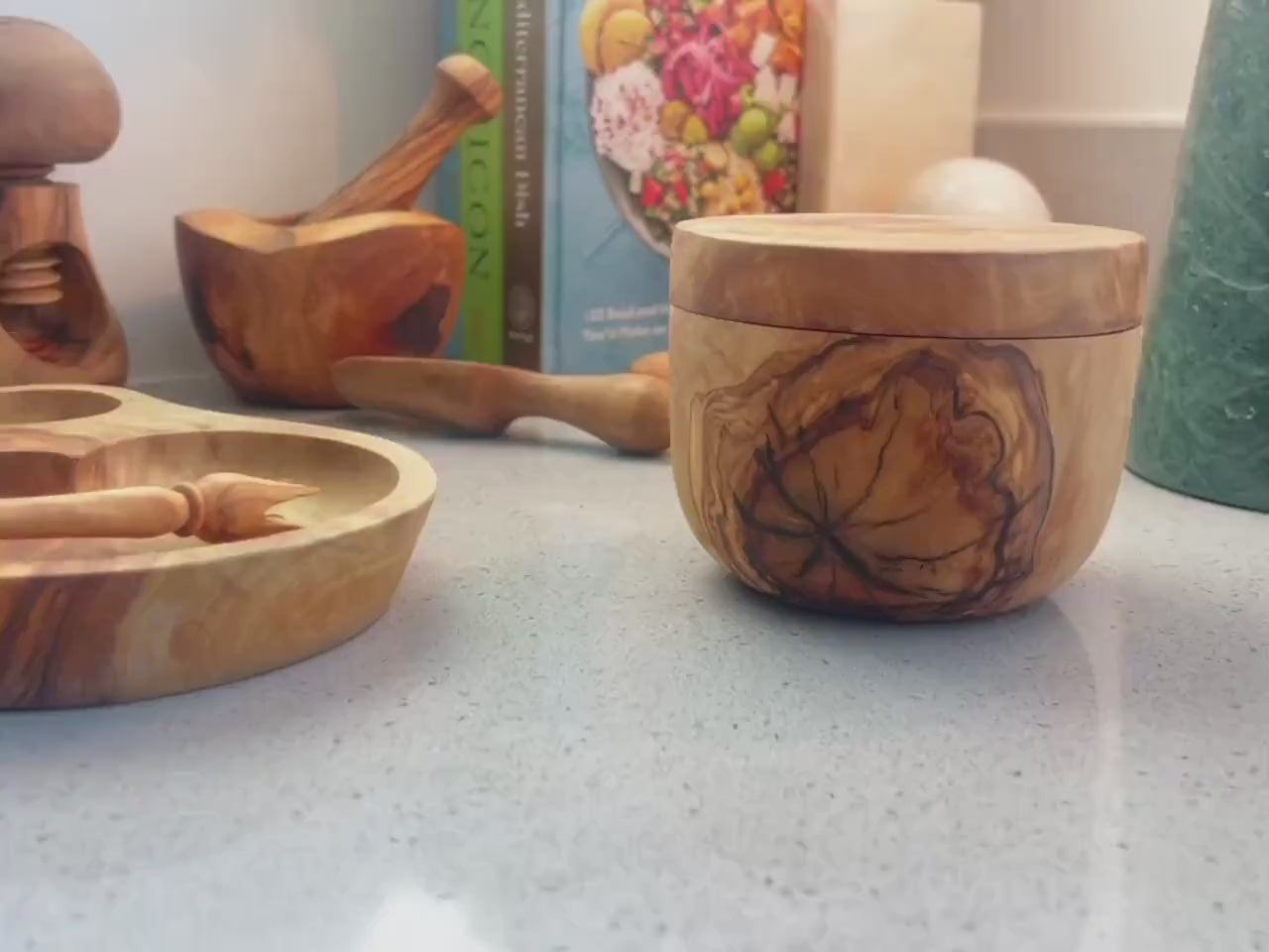 Handmade Olive Wood Magnetic Spice Jar: Rustic Kitchen Decor
