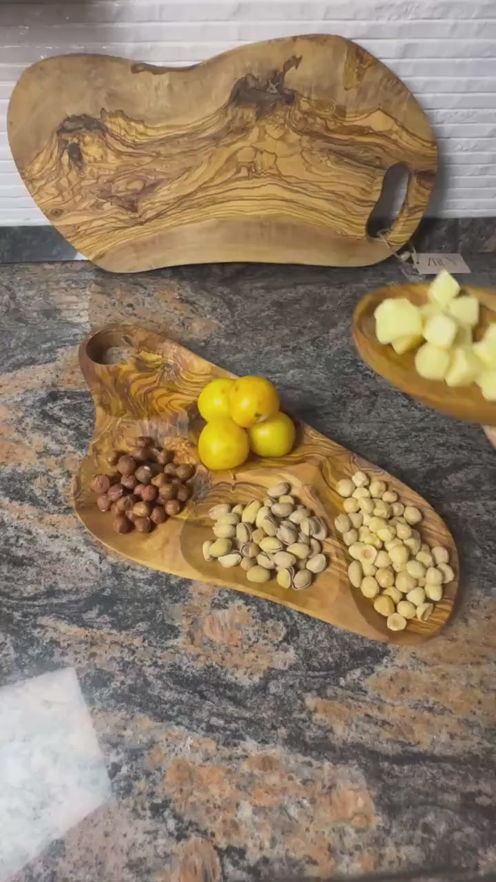 Olive Wood 4 Section Appetizer Tray for Nuts Fruits Snacks Dips Charcuterie | Rustic Handmade Segmented Serving Board for USA Kitchens