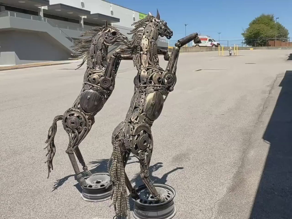 Handmade Recycled Metal Horse Sculpture: Industrial Equestrian Art