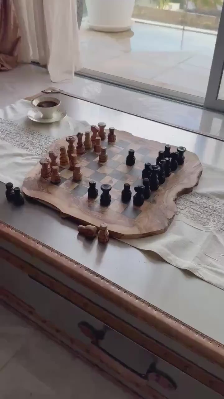 Handcrafted Olive Wood Chess Set: Artisan Board Game