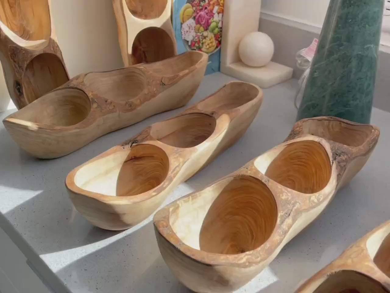 Handmade Olive Wood Divided Serving Tray: Rustic Snack Bowl