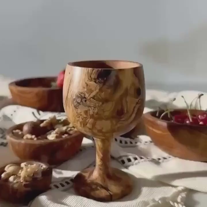 Handmade Olive Wood Cup – Rustic Natural Cup for Juices, Smoothies & Desserts