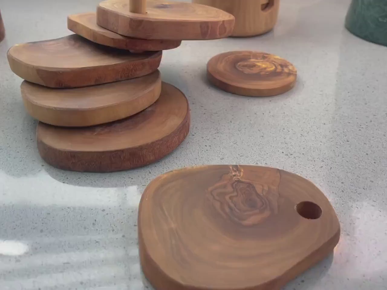 Handmade Olive Wood Coaster Set: Rustic Kitchen Decor