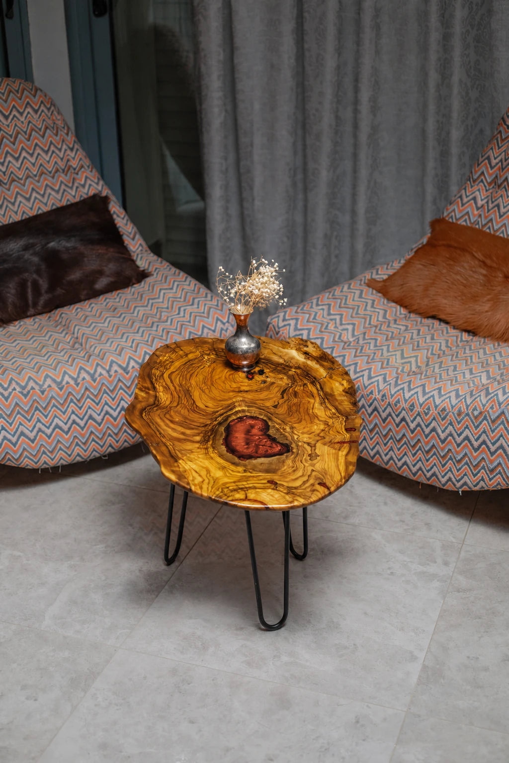 Live Edge Olive Wood Resin Side Table – Red Heart Resin, 15.7 × 12.6 in (One of a Kind, T40) zitun-atelier-040-olive-wood-resin-side-table-photo-02