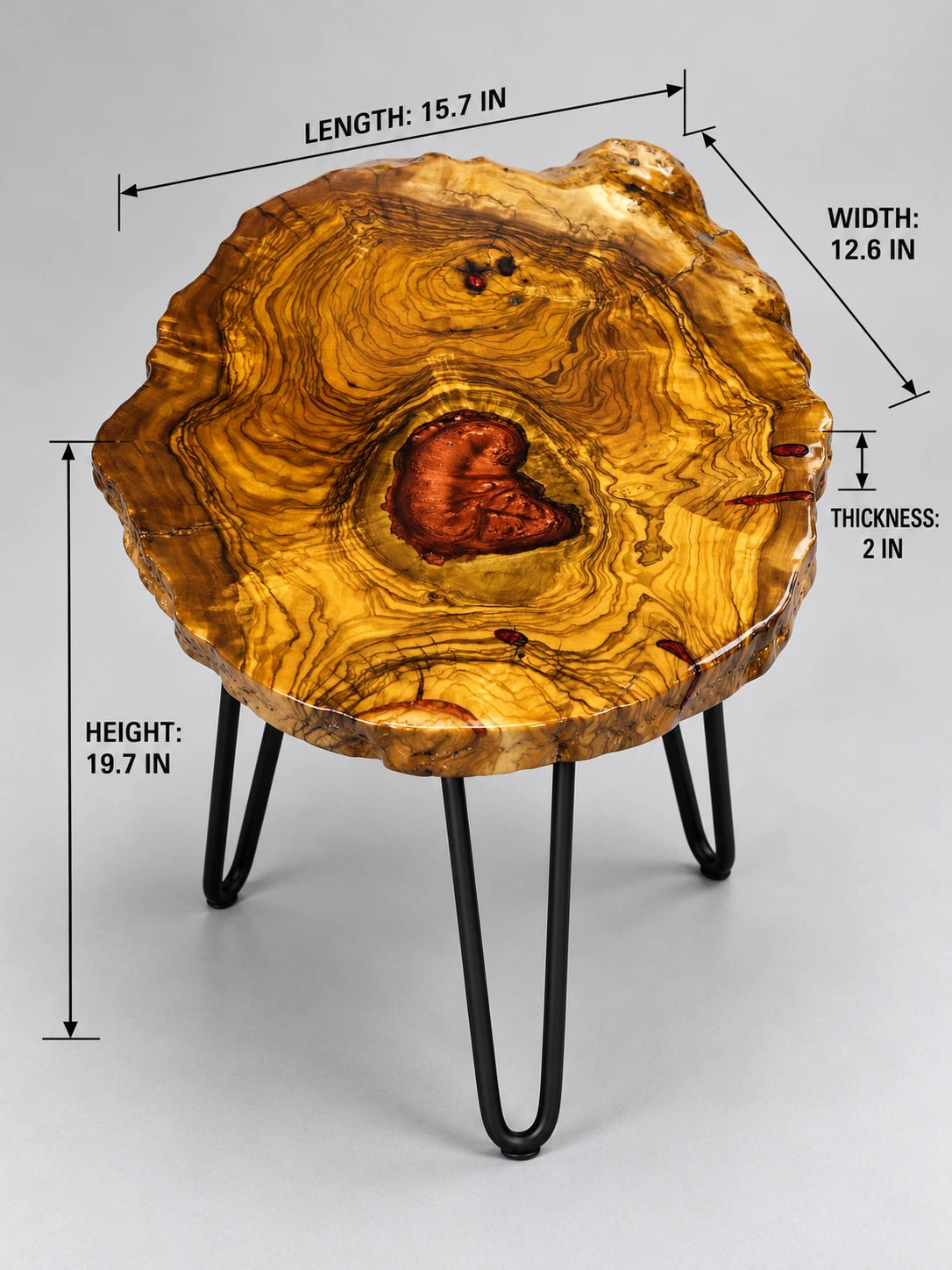 Live Edge Olive Wood Resin Side Table – Red Heart Resin, 15.7 × 12.6 in (One of a Kind, T40) zitun-atelier-040-olive-wood-resin-side-table-photo-04