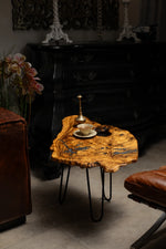 Live Edge Olive Wood Resin Side Table – Dark Blue Resin Veins, 22.8 × 18.5 in (One of a Kind, T60) zitun-atelier-060-olive-wood-resin-side-table-photo-01