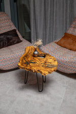 Live Edge Olive Wood Resin Side Table – Dark Blue Resin Veins, 22.8 × 18.5 in (One of a Kind, T60) zitun-atelier-060-olive-wood-resin-side-table-photo-02
