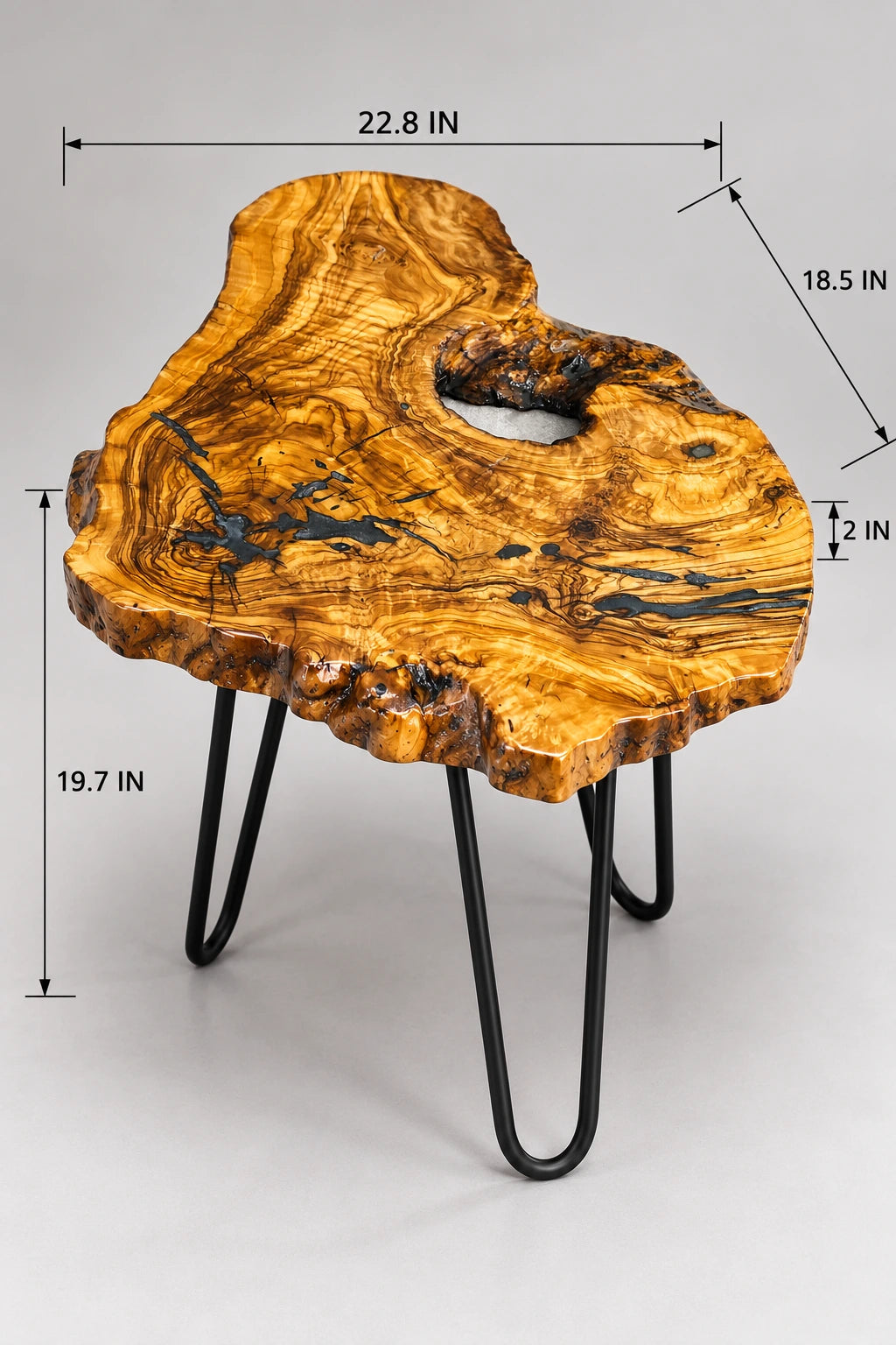 Live Edge Olive Wood Resin Side Table – Dark Blue Resin Veins, 22.8 × 18.5 in (One of a Kind, T60) zitun-atelier-060-olive-wood-resin-side-table-photo-04