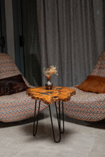 Live Edge Olive Wood Resin Side Table – Blue Resin Veins, 22.8 × 16.1 in (One of a Kind, T71) zitun-atelier-071-olive-wood-resin-side-table-photo-03