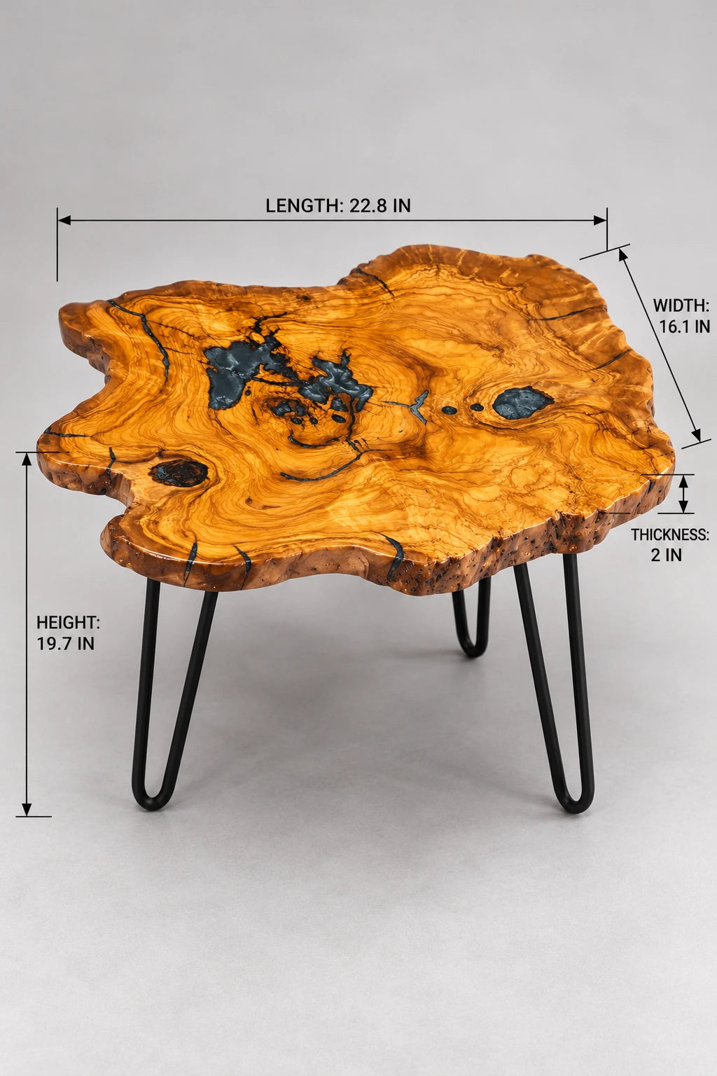 Live Edge Olive Wood Resin Side Table – Blue Resin Veins, 22.8 × 16.1 in (One of a Kind, T71) zitun-atelier-071-olive-wood-resin-side-table-photo-04